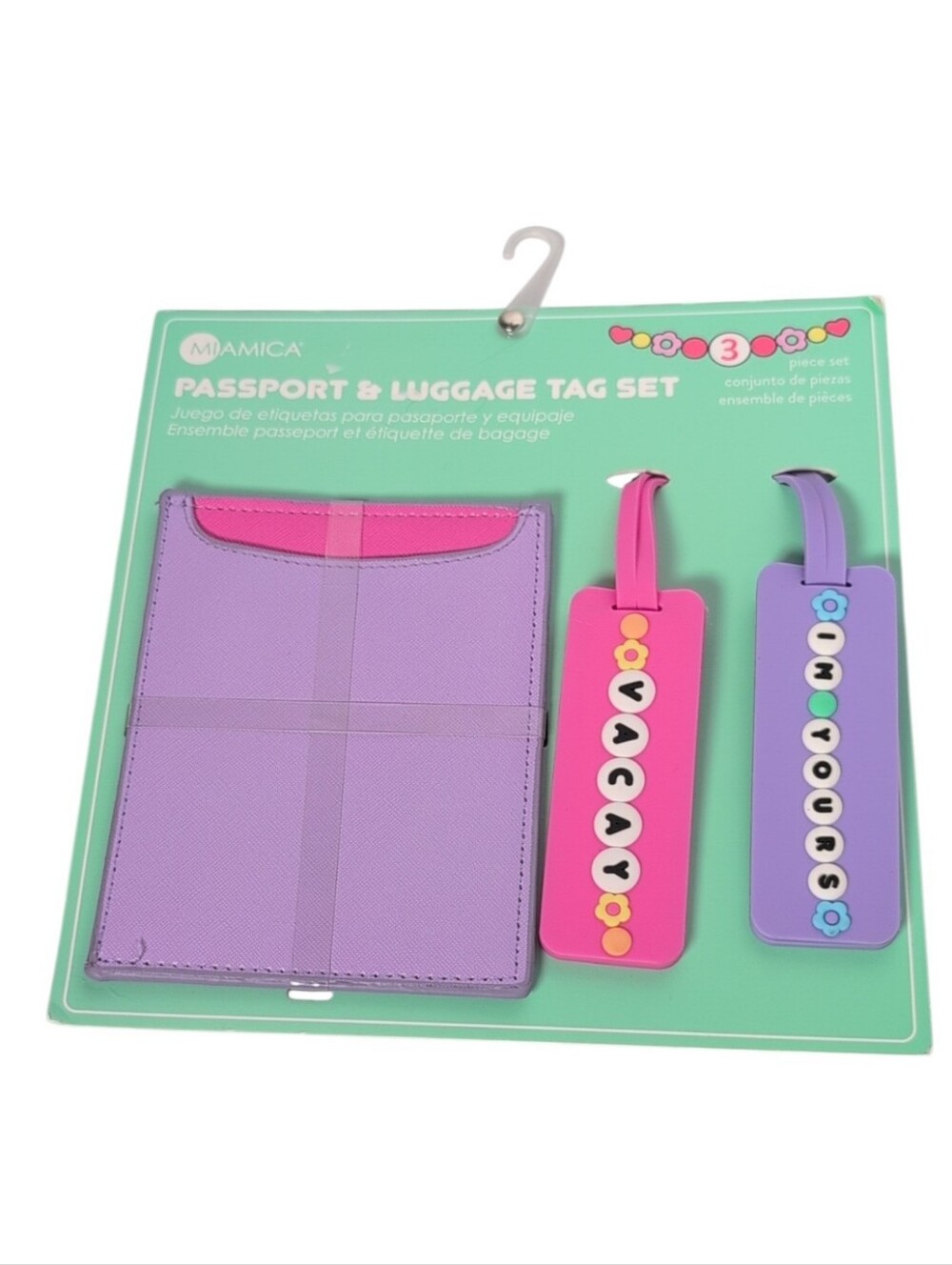 MIAMICA Purple/Pink Friendship Bracelet Themed Passport & Luggage Tag Set